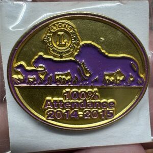 Lions Club International 100% Attendance Pin 2014-2015 Gold Tone Award